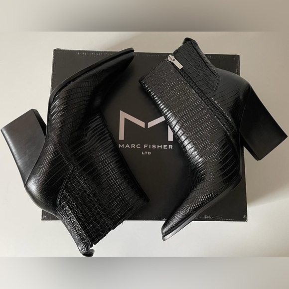 NIB Marc Fisher Mariel Block Heel Zip Booties in Black Croco - Picture 10 of 11